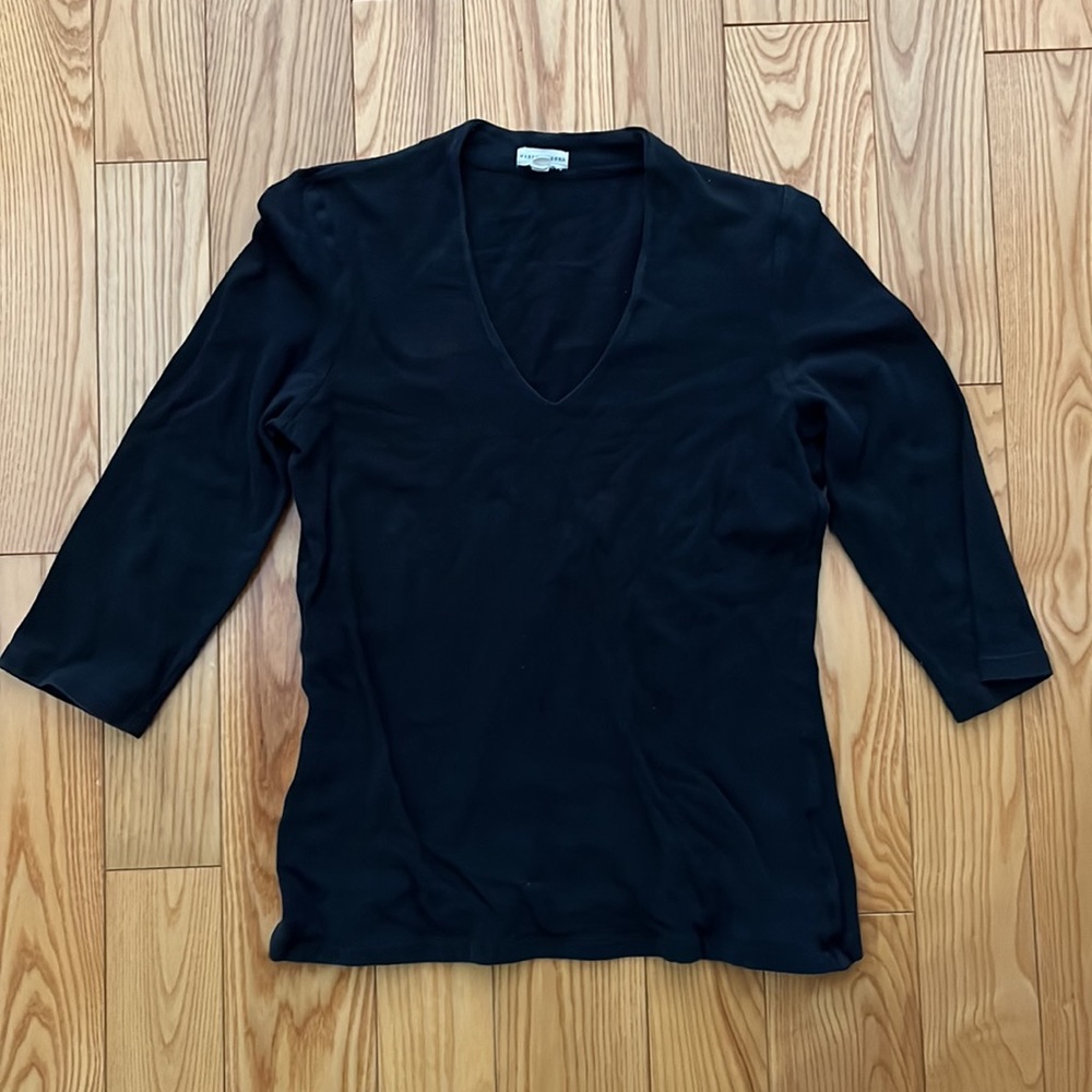 Black 3/4 Sleeve V Neck Shirt